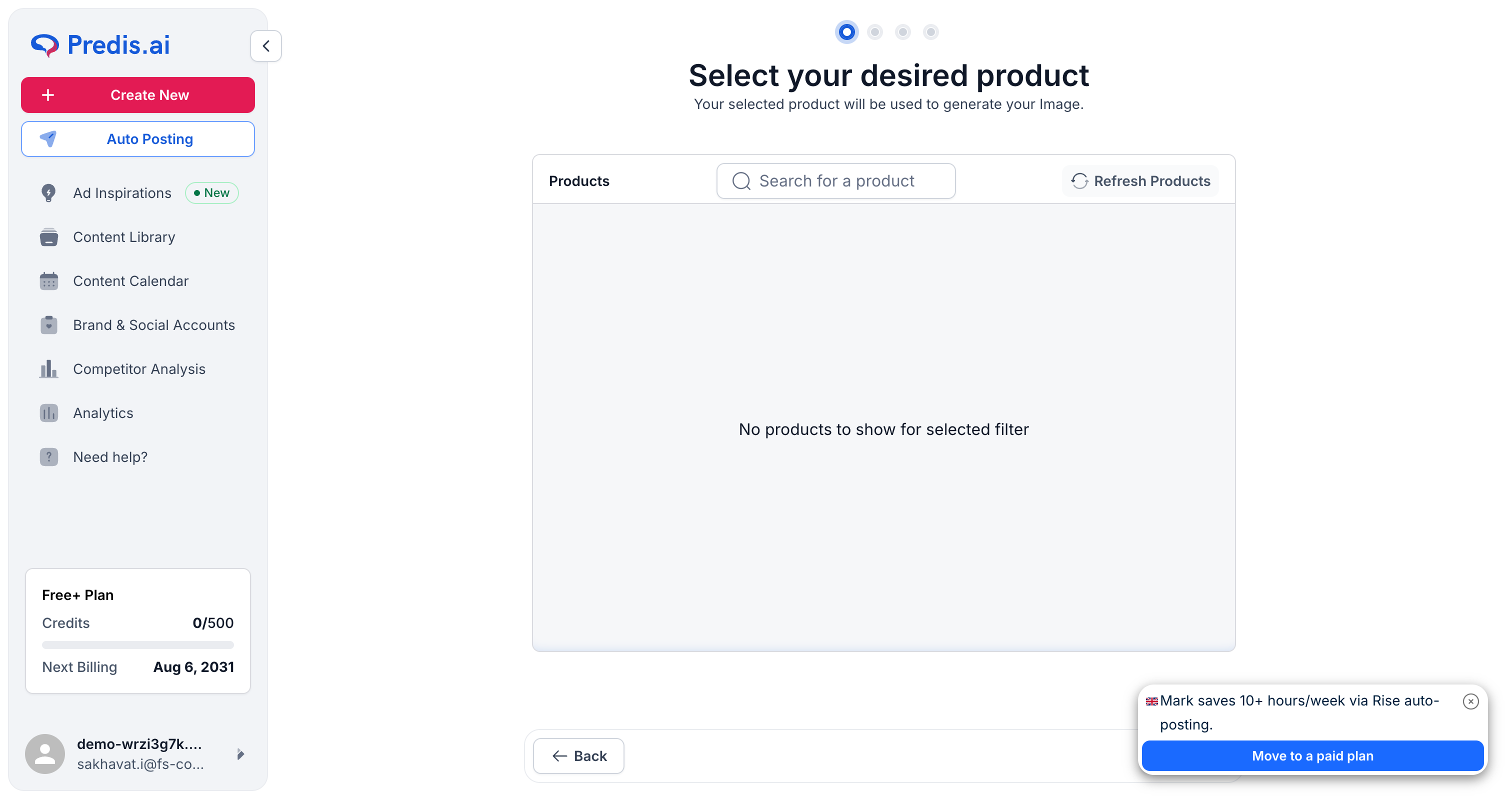 Predis.ai product picker showing "0 products from Shopify" when the storefront is password-protected or inaccessible to the scraper
