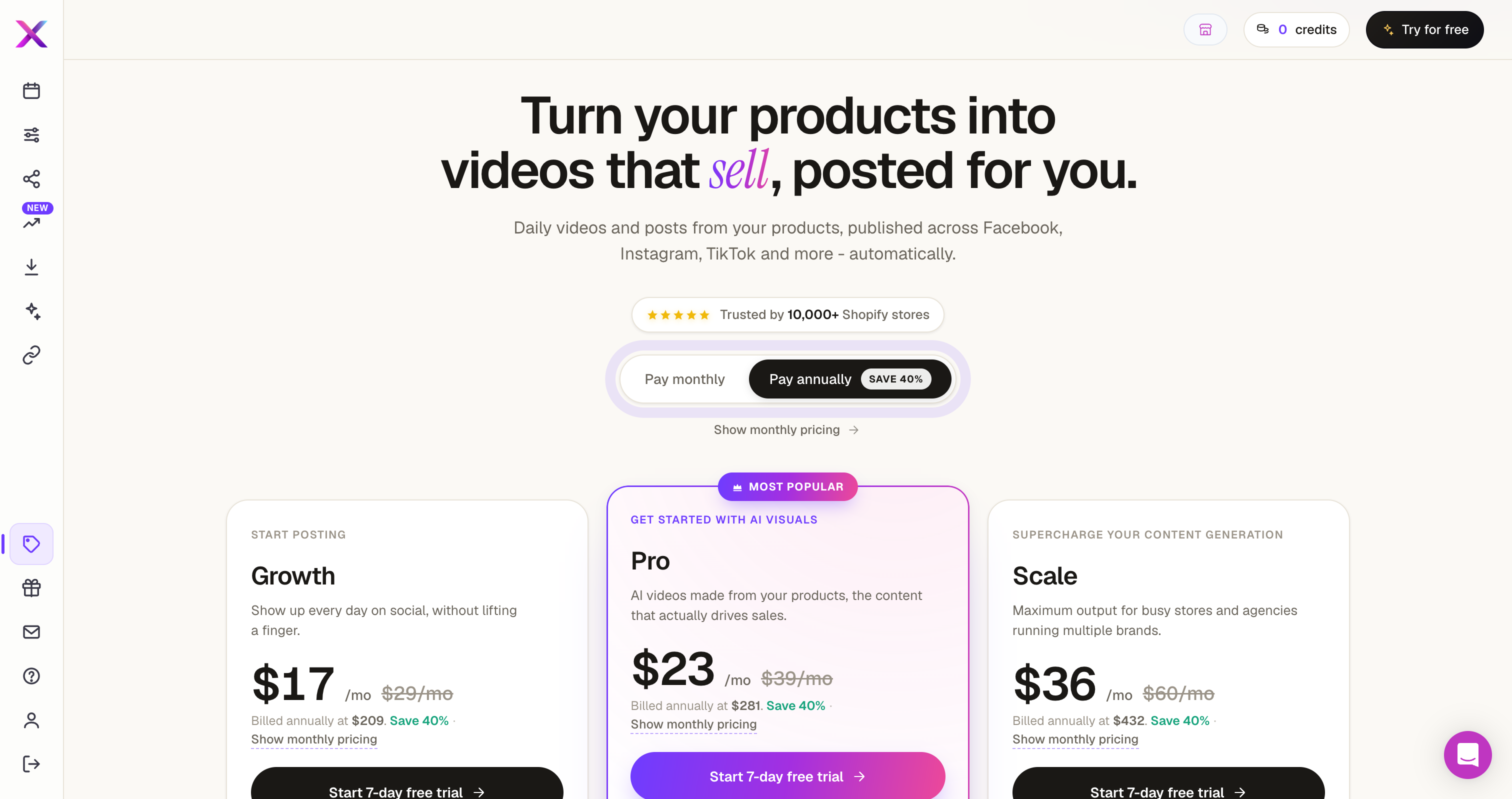Xyla AI publish screen requiring a paid trial subscription before any post from the free plan can actually be published