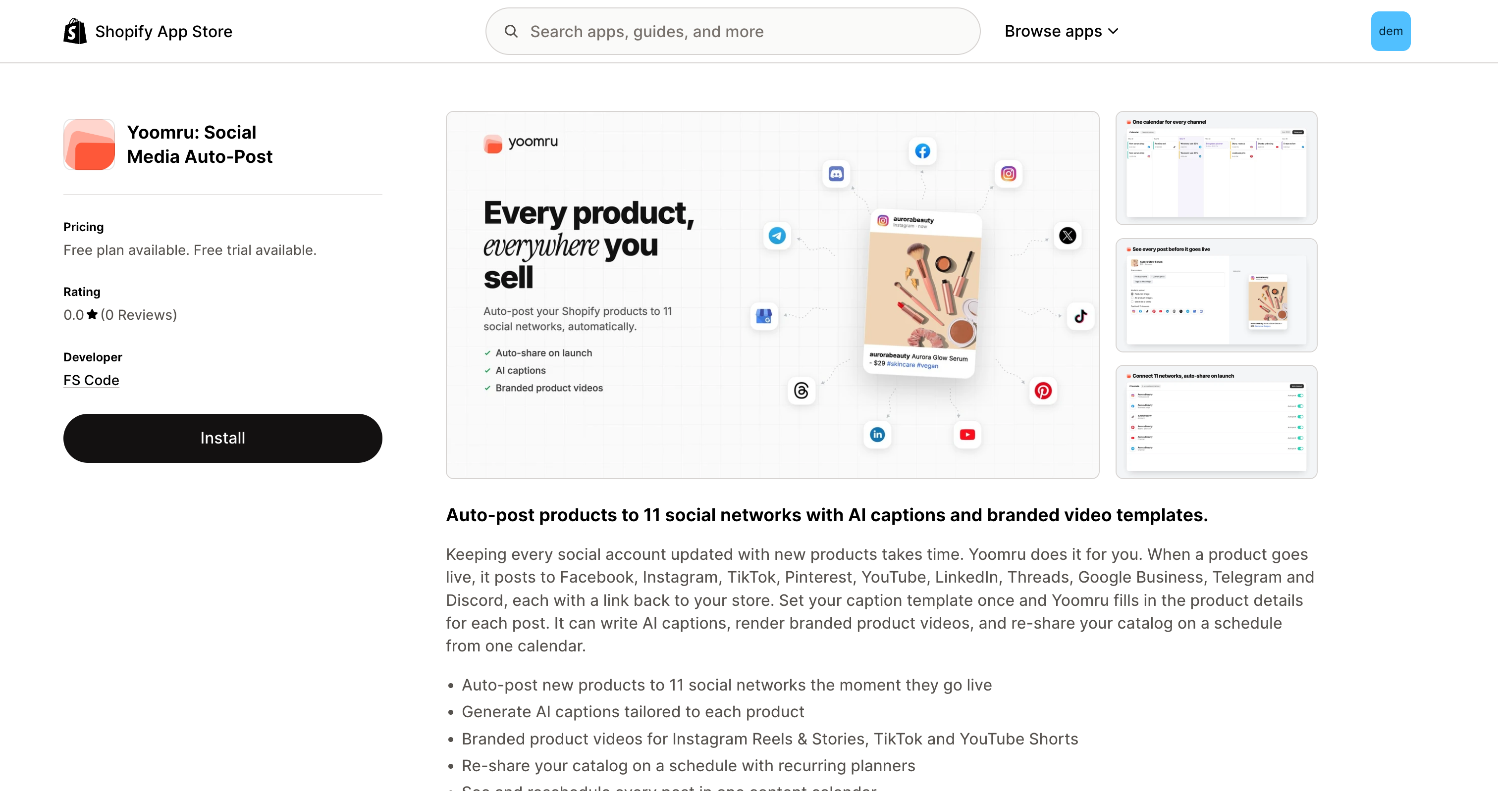 Yoomru Shopify App Store listing