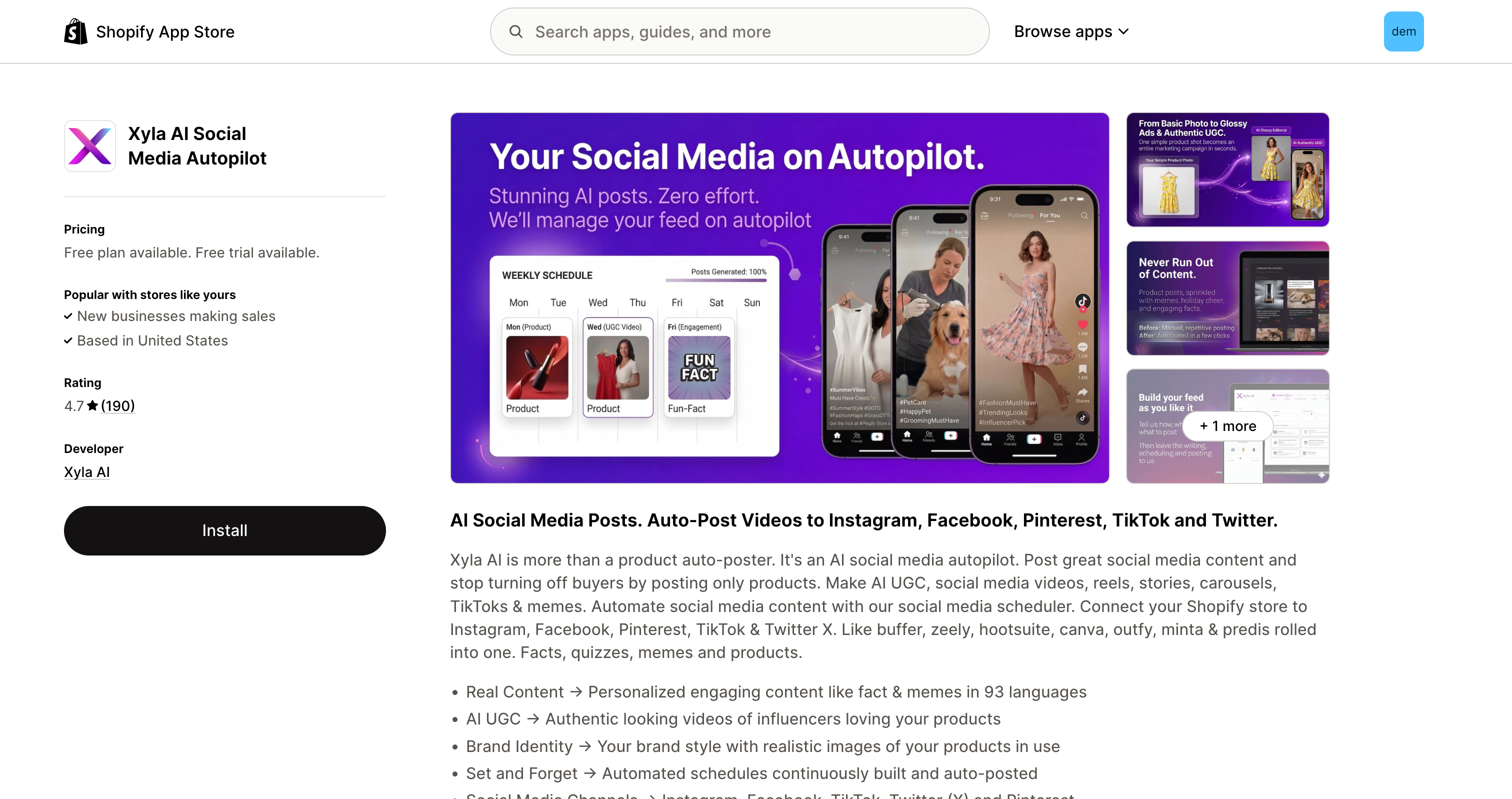 Xyla AI Shopify App Store listing